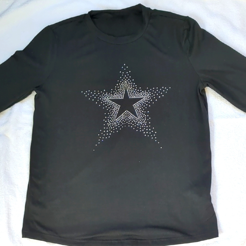 Shein Black Star Embellished Long Sleeve Top Size Medium New Without Tags
